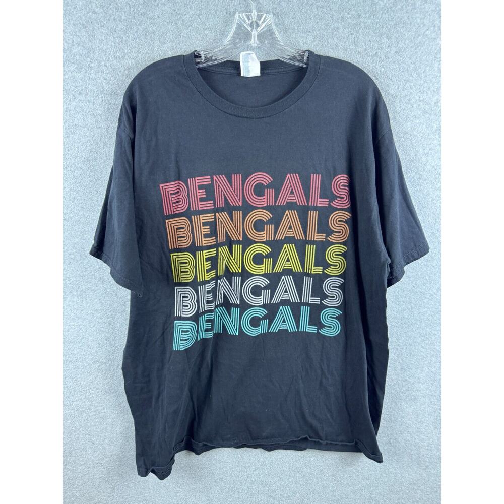 NFL Football Cincinnati Bengals Shirt Size XL Black Short Sleeve Retro Font 70s